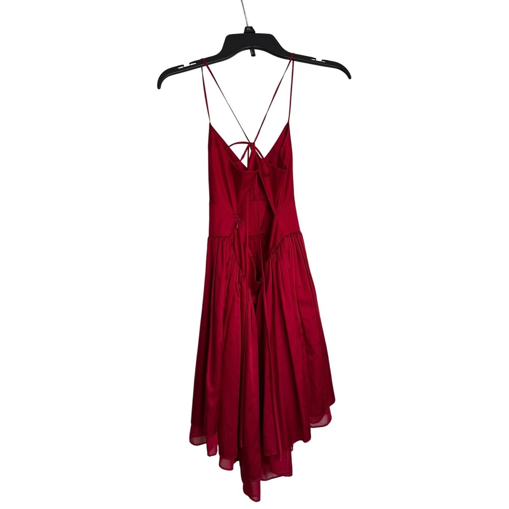 Forever 21 Red Silk Blend High Low Open Back Cocktail Dress M J05179D - Picture 2 of 13